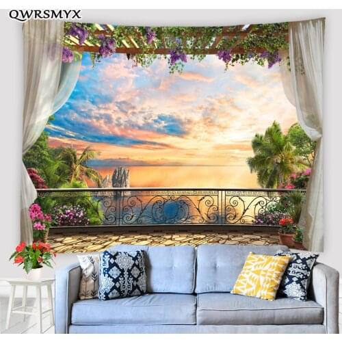 Outside The Balcony Window Scenery Tapestry European Style Balcony Wall Hanging Bedroom Dorm Decor Wall Tapestries Art Adornment