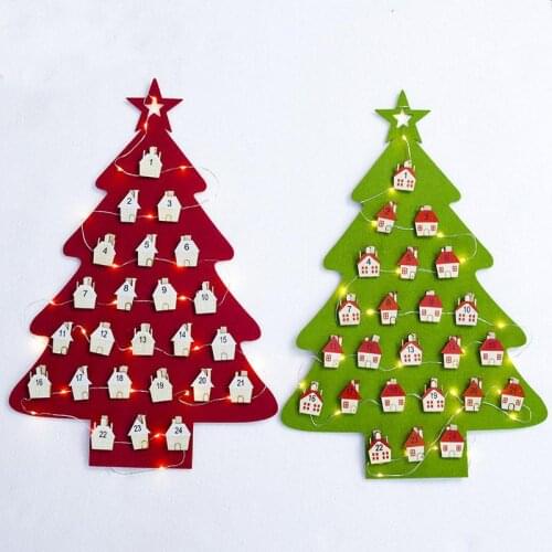 LED Christmas Tree Calendar Felt Craft 2020 New Year Decoration Gifts Glowing Xmas Advent Countdown Wall Hanging Ornaments FZ326