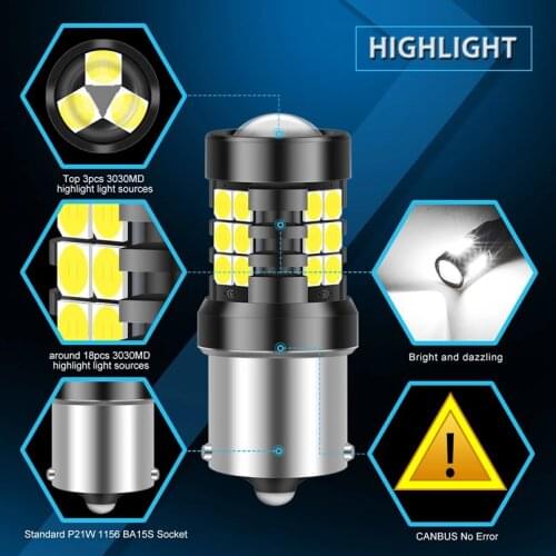 2pcs 1200Lm 1156 P21W BA15S LED Canbus bulbs 21SMD 3030 Led Backup Reverse Lights For Skoda Superb Octavia 2 FL 2010 2011 2012