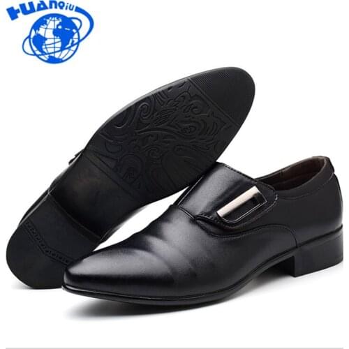 HUANQIU Summer Men Leather Oxford Flat Classic Formal Shoes Pointed Toe Business Shoes Black Brown Hombre Big Size 38-48 ZLL511