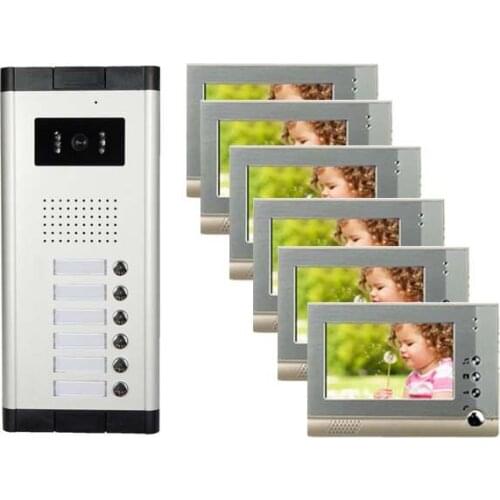 XinSiLu New Arrival High Definition 7"Wired Video Door Phone Intercom System for Multiply Layer Apartment One Camera+ 6 Monitors