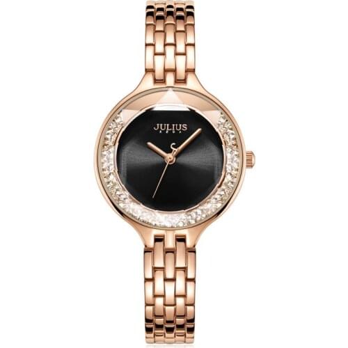 Julius Womens Watch Japan Mov't Hours Elegant Loose Rhinestones Fashion Clock Stainless Steel Bracelet Girls Gift Box