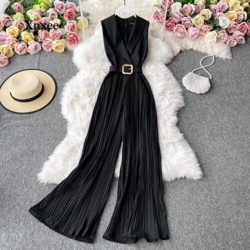 2021 Summer Sleeveless High Quality Elegant Ladies Office Jumpsuit Fashion Flared Pants Wide Legs