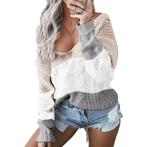 Casual Sweater Women 2019 v-neck Striped Loose Autumn And Winter New Twist Pullover Hot Sell Clothes Women Vestidos MMY77079