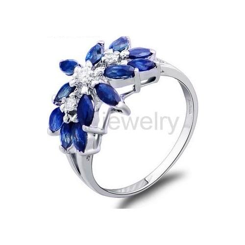 Per jewelry Natural real sapphire flower ring Free shipping 925 sterling silver Fine jewelry 0.13ct*12pcs gemstone X9122415