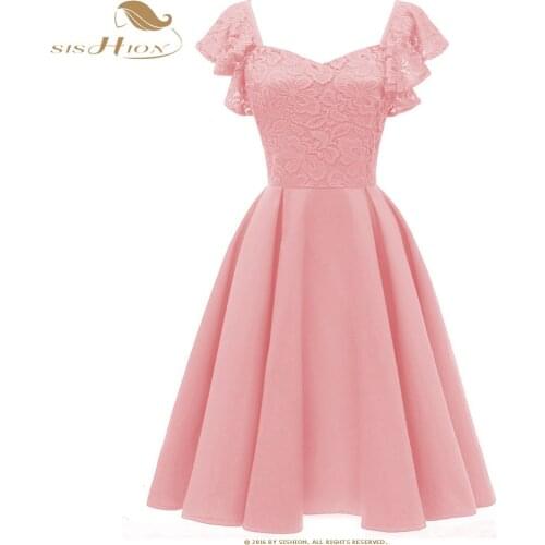 SISHION Lace Bridesmaid Party Dress VD0839 New Year Blue Pink Wine Red Women Ladies Lace Elegant Dress
