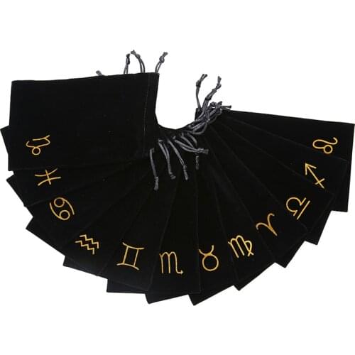 1PCS 12 Constellations Velvet Tarot Card Storage Bag Mini Jewelry Drawstring Package Board Game Cards Bag 19.5cm X 11cm