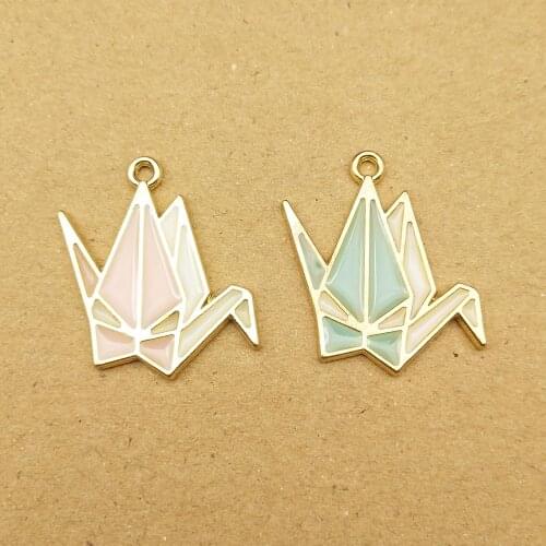 10pcs 24x25mm paper crane enamel charm for jewelry making and crafting fashion earring pendant bracelet necklace charms