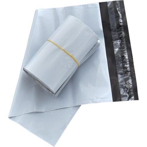 100pcs/lot 14x28+4cm White Envelope Plastic Bag Courier Mailing Packing Pouch Self-Adhesive Grocery Shipping Package Mailer Bags