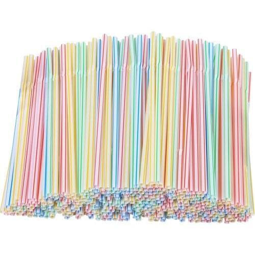 200PCS Plastic Drinking Straws 8 Inches Long Striped Multi-Colored Striped Drinking Straws Bendable Straw Party Bar Accessories