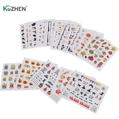 24 Pcs Halloween Bat Witch Nail Art Design Water Transfer Sliders Decals For Nail Sticker 3D Tips Decorations