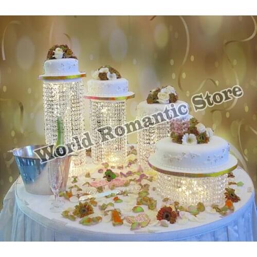 4pcs/set Acrylic Wedding Banquet Cake display rack Free shipping Paty cake holders circle clear crystal centerpiece