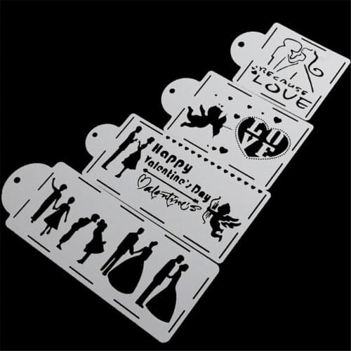 4pcs/set DIY Craft Cake Decorating Baking Templates Stencil Tools White Plastic Lovers Cake Mold Moulds
