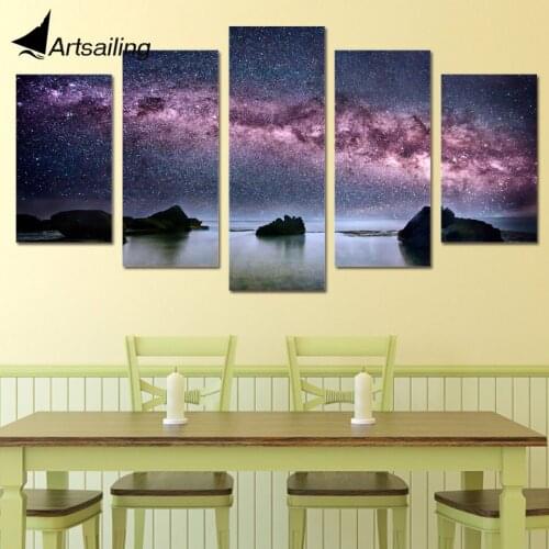 5 Piece Canvas Art Milky Way Stars Printed Wall Art Home Decor Canvas Painting Picture Poster and Prints Free Shipping XA1265