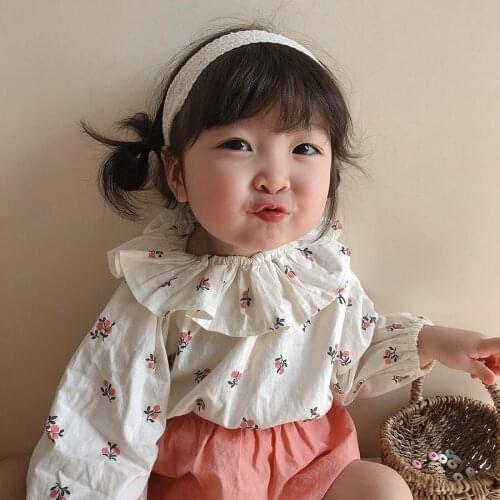 8374 Baby Clothes Girls Sweet Top or Short Autumn New 2021 Long Sleeve Girl Out Lapel Floral Shirt Or Harlan Shorts