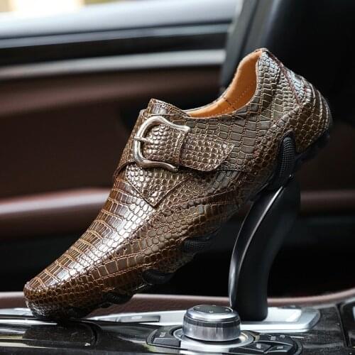 Brand Men Loafers Spring and Autumn Men Casual Shoes Genuine Leather Driving Shoes Crocodile Texture Mens Flats Shoes Plus Size