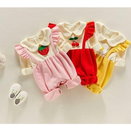 Baby clothes baby spring long-sleeved one-piece spring autumn new fruit fake two-piece crawl clothes red full moon clothes tide