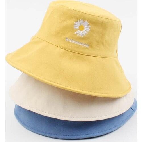 Doitbest Korea foldable women Bucket fishing Hats Sunscreen sun cap Daisy embroidery Spring lady fisherman hat for couples