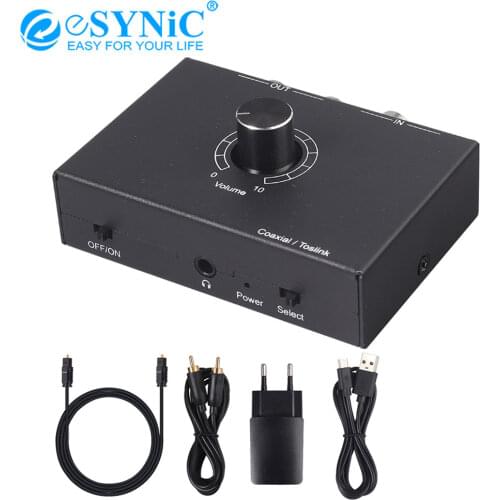 ESYNiC DAC Coaxial Toslink to L/R AUX Converter with Coaxial Line Support 24-bit S/PDIF Audio Adapter for Professional Audio