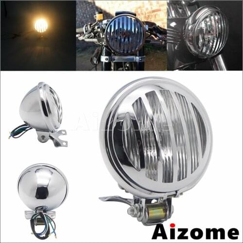 Motorcycle Headlight 5 inch Retro Steel Grille Headlight W/Bracket For Harley Cafe Racer Sports XL 883 1200 Front Head Lamp Mask