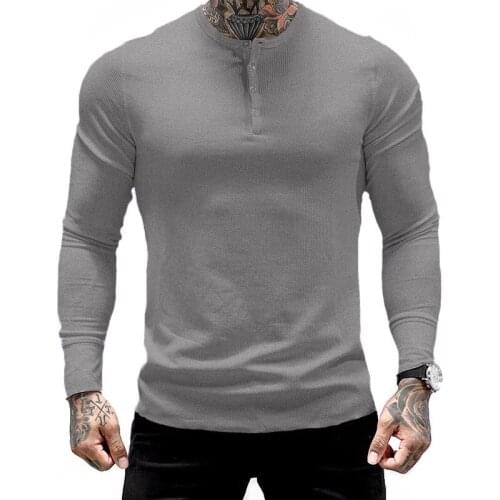 Summer Mens gyms Workout Fitness T-shirt Bodybuilding Slim Shirts Pure color O-neck Long sleeves cotton Casual Tops clothing