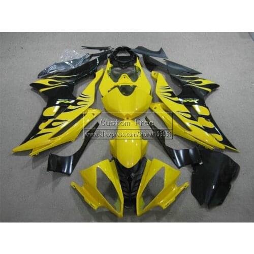 Injection mold fairing kit For YAMAHA YZF R6 2008 2009 2010-2014 YZFR6 black flames in yellow 08-14 high grade fairings set JL5