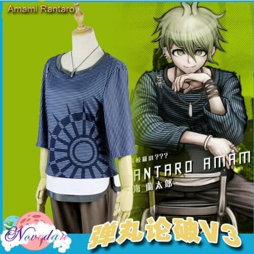 Anime Danganronpa V3 Rantaro Amami Cosplay Costume Japanese Game Uniform Suit Outfit Clothes T Shirt Pants Necklace