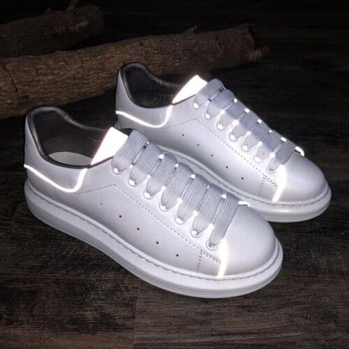 SIZE 35-46 New 2019 Genuine leather platform sneakers women men classic reflective small white shoes couple casual shoe
