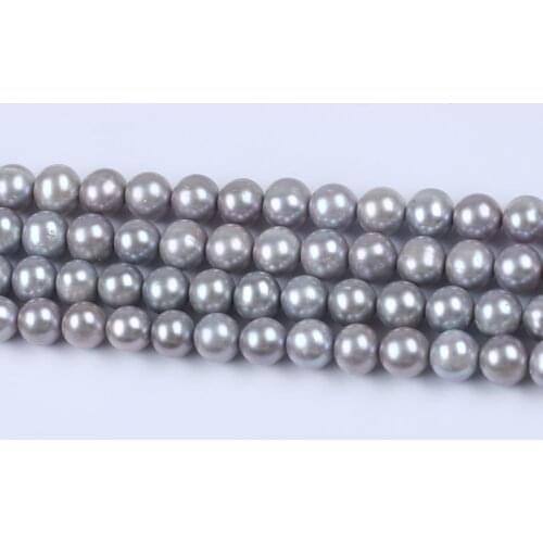 Cultured Gray 9-10mm Natural Potato Round Shape Real Freshwater Pearl Strands