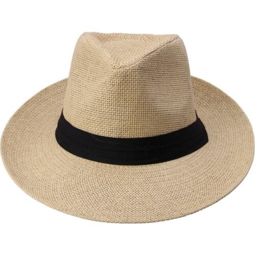 2018 Fashion Summer Casual Unisex Beach Trilby Large Brim Jazz Sun Hat Panama Hat Paper Straw Women Men Cap With Black Ribbon