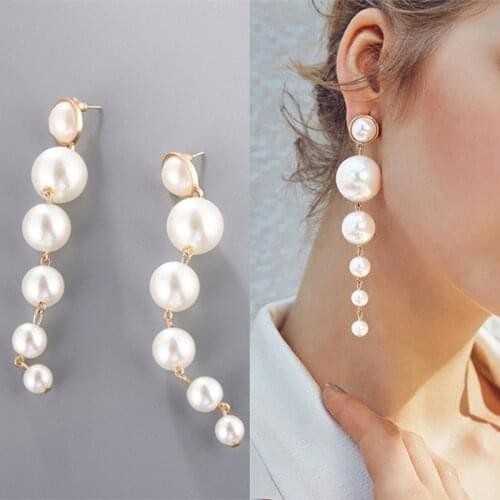 Fashion Simulated Pearl Earrings Elegant Long Earrings Imitation Pearls String Statement Earrings For Wedding Party Gift