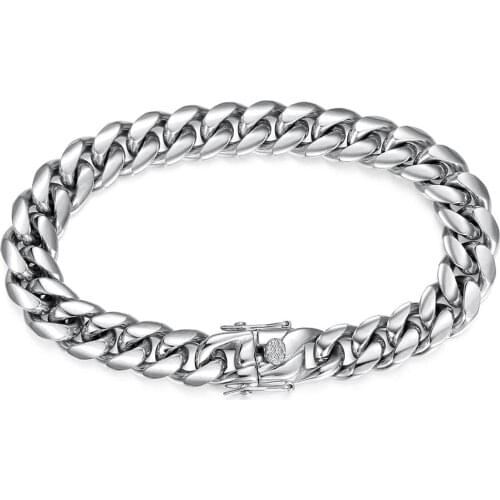 Mens Bracelet Miami Curb Cuban Link Chain Bracelets 316L Stainless Steel Hip Hop Silver Color 12/14mm 9inch LHB478