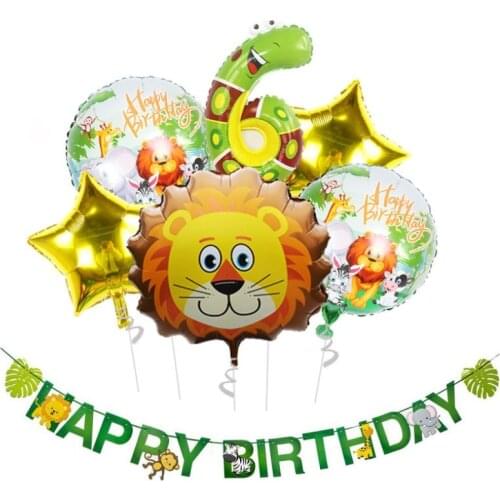 Cartoon Animal Aluminum Film Balloon Set Jungle Theme Children Birthday Party Decoration Supplies Lion Tiger Number Combination