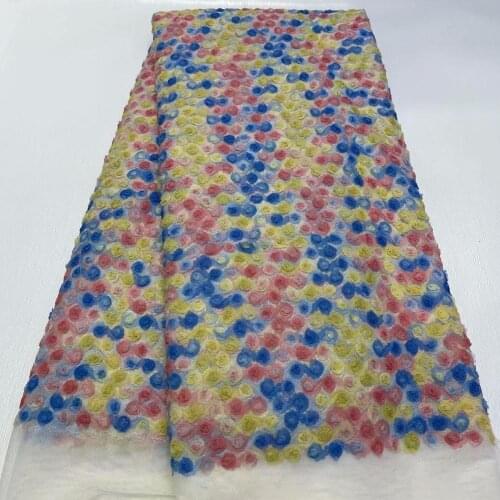 New Gorgeous 3D Rose Embossed Lace Fabric Colorful Floral Embroidered Lace Fabric Tulle Fabric Bridal Gowns African Wedding Tull