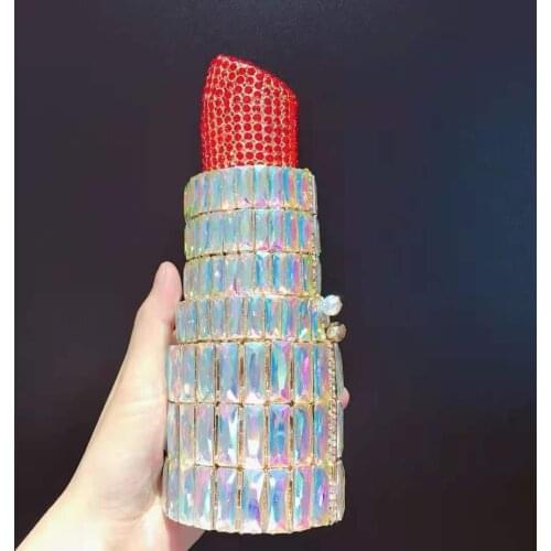 New Arrival Lipstick Clutch Bag Designer Lady White/Red Diamond Party Pure Shoulder Chain Handbags Fashion Phone Clutch Bags