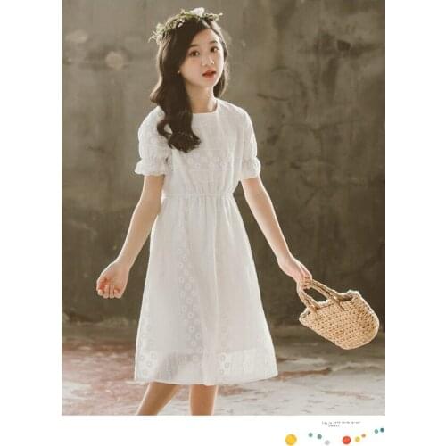 Girls dress Thin Princess dress Cotton white dress sweet lady wind 110cm-165cm girls wear summer beach holiday dress