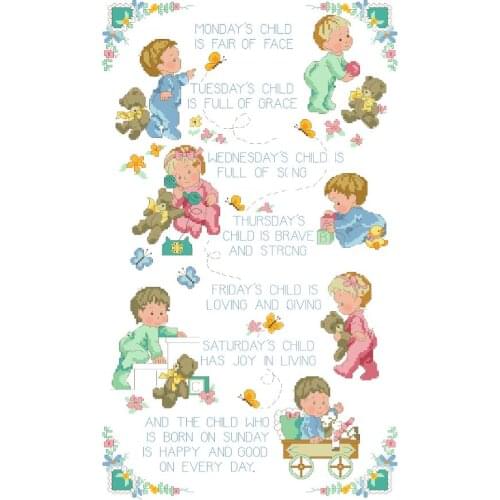 Monday`s child cross stitch package kid 18ct 14ct 11ct cloth cotton thread embroidery DIY handmade needlework