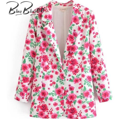 BlingBlingee Floral Print Casual Blazers Spring Summer Fashion Long Sleeve Single Breasted Women Suit Jackets Female Tops