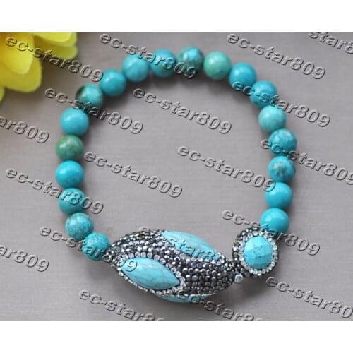 Z11208 Stretch 8" 35mm Green Shuttle Turquoise Round Bead Bracelet Woman Fasion Jewellery