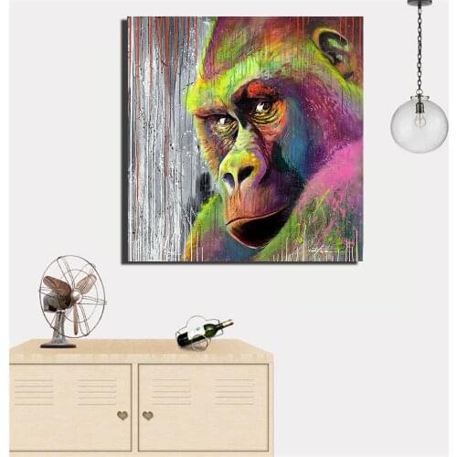 Colorful Monkey Gorilla Animal Graffit Abstract Artwork Canvas Painting Wall Art Poster and Prints For Living Room Decoration