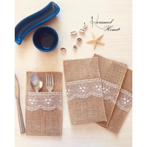 Ruched Handmade Jute Fabric 12'li The Spoon Holder