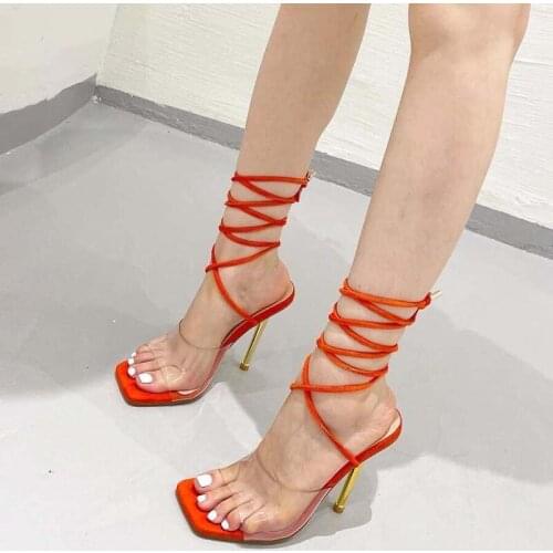 Fashion Women Sandals2021 Summer Pvc Transparent Vamp Roman Strap Stiletto Sandals Womens Strap Sandals