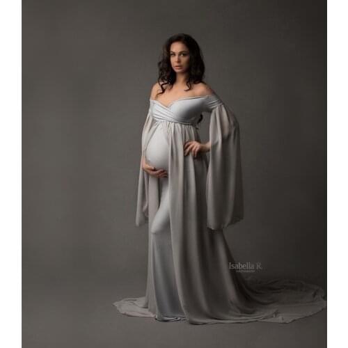 Sexy Deep V neck Pregnancy Dresses Maternity Shoot Dress Photography Pregnant Grey Women Maxi Maternity Gown Photo Props