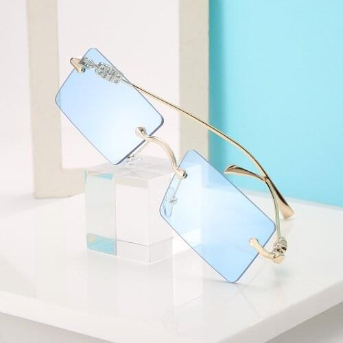 Rimless Rectangle Womens Sunglasses 2021 Luxury Brand Brown Tinted Lens Sun Glasses Fashion Square Shades Gradient Eyewear