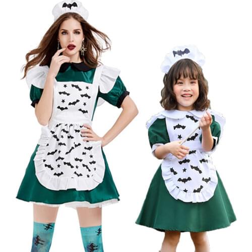 Umorden Purim Halloween Costumes Adult Kids Child Wicked Bat Vampire Maid Costume Cosplay for Girls Women Green White