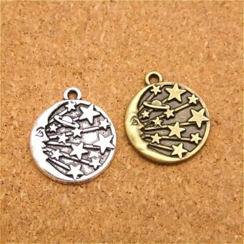Ancient Silver Bronze Star Moon Face Round Pendant Pendant Charms Jewelry DIY Accessories Handmade Key Rings,Bracelets Making