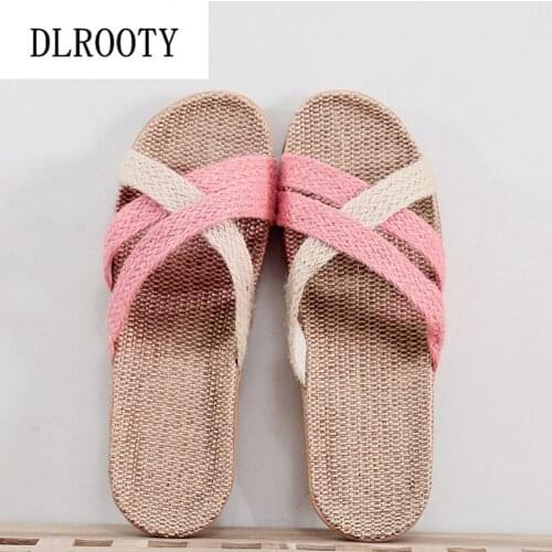 Women Slippers Sandals Shoes Flip Flops New Summer Fashion Breathable Hemp Non-slip Woman Home Slides Casual Female Flat