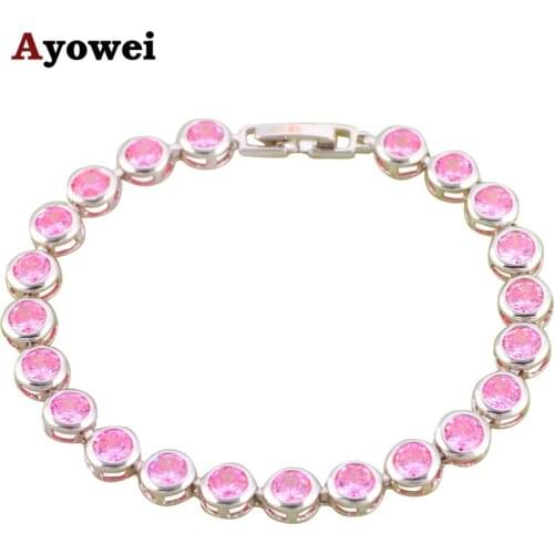 New arrival Wonderful Pink Bezel setting Round shape design Charm Bracelets for women Silver filled fashion jewelry TB647A