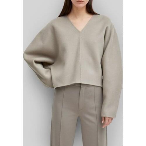 Women Wool and Cashmere Coat Top New Autumn Winter Womens Clothes Double Face Long Sleeve Loose Woolen Jacket Jumpers