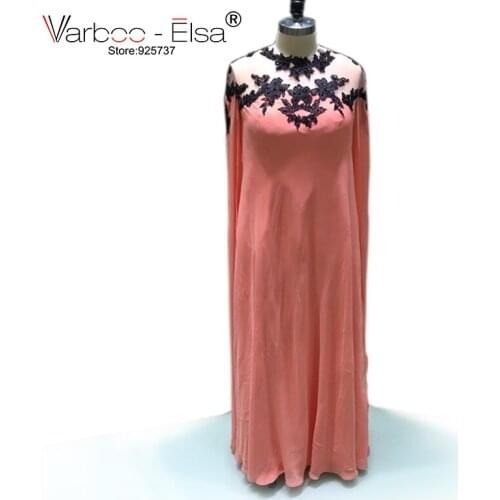 VARBOO_ELSA robes soiree kaftan abaya 2018 chiffon black applique o neck maternity evening dress pregnant cape arabic evening
